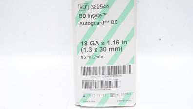 BD 382544 Autoguard BC Shielded IV Cath.18GA x 1.16inch 95ml/min - Box of 50